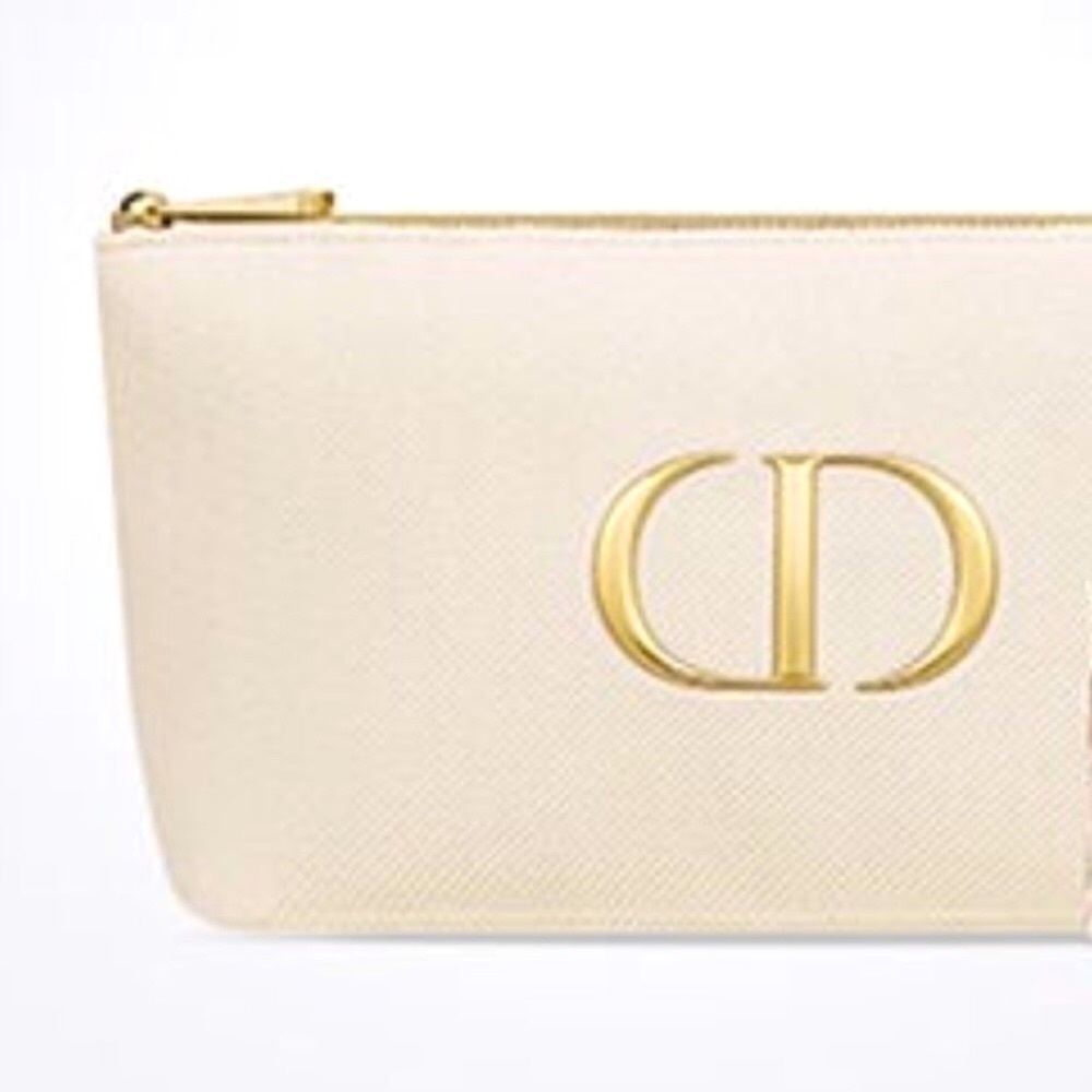Dior Cream Cosmetic Pouch with Gold CD Emblem